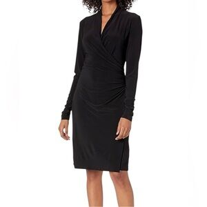 Norma Kamali Long Sleeve V Neck Side Drape Dress – Black XL